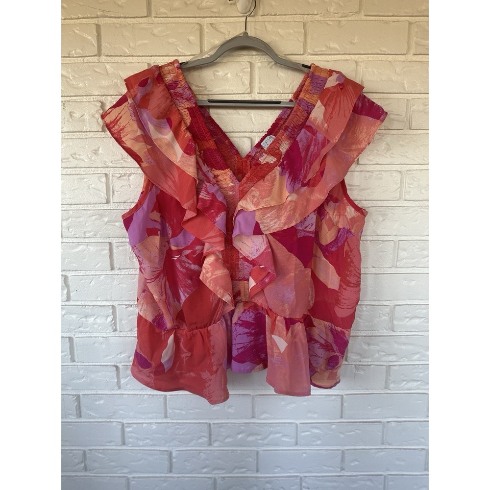 SOFIA Jeans by Sofia Vergara Ruffle Floral Sleeveless Blouse 3XL